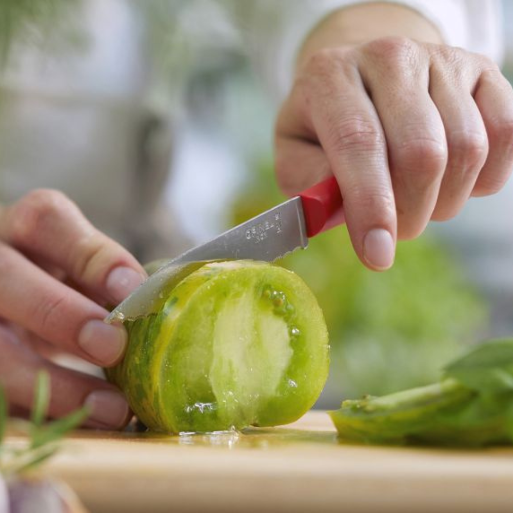 Opinel | N°313 Les Essentiels + Serrated Paring Knife Red cutting vegetable