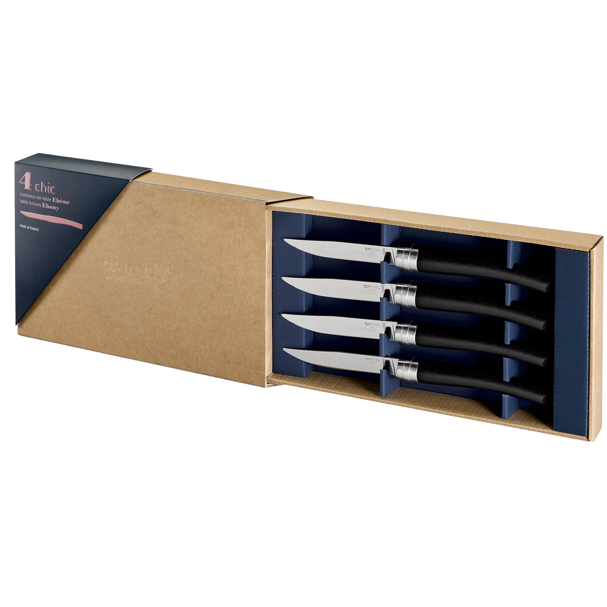 Opinel | Table Chic Box Set of 4 Steak Knives (Mirror Finish Blade) 10cm - Ebony