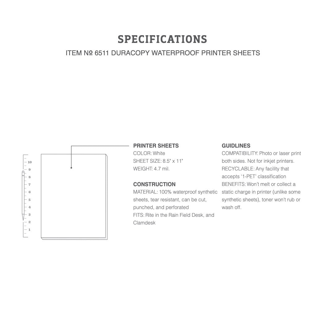 Rite in the Rain | DuraCopy Waterproof Printer Sheets 8.5" x 11"