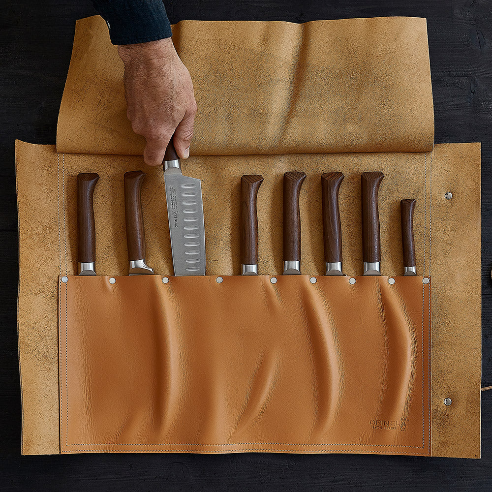 Opinel 8 Slot Chef Knife Roll Bag - Genuine Leather