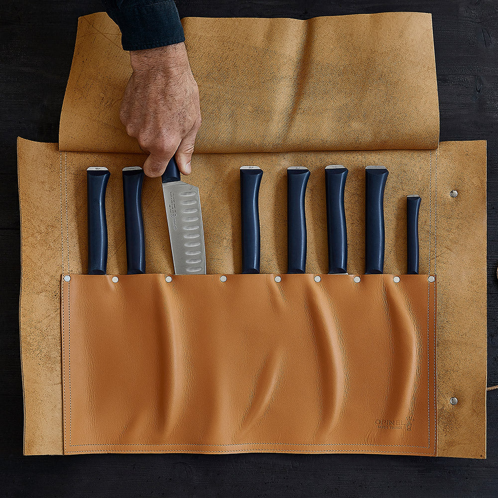 Opinel 8-Slot Leather Chef Knife Carrier