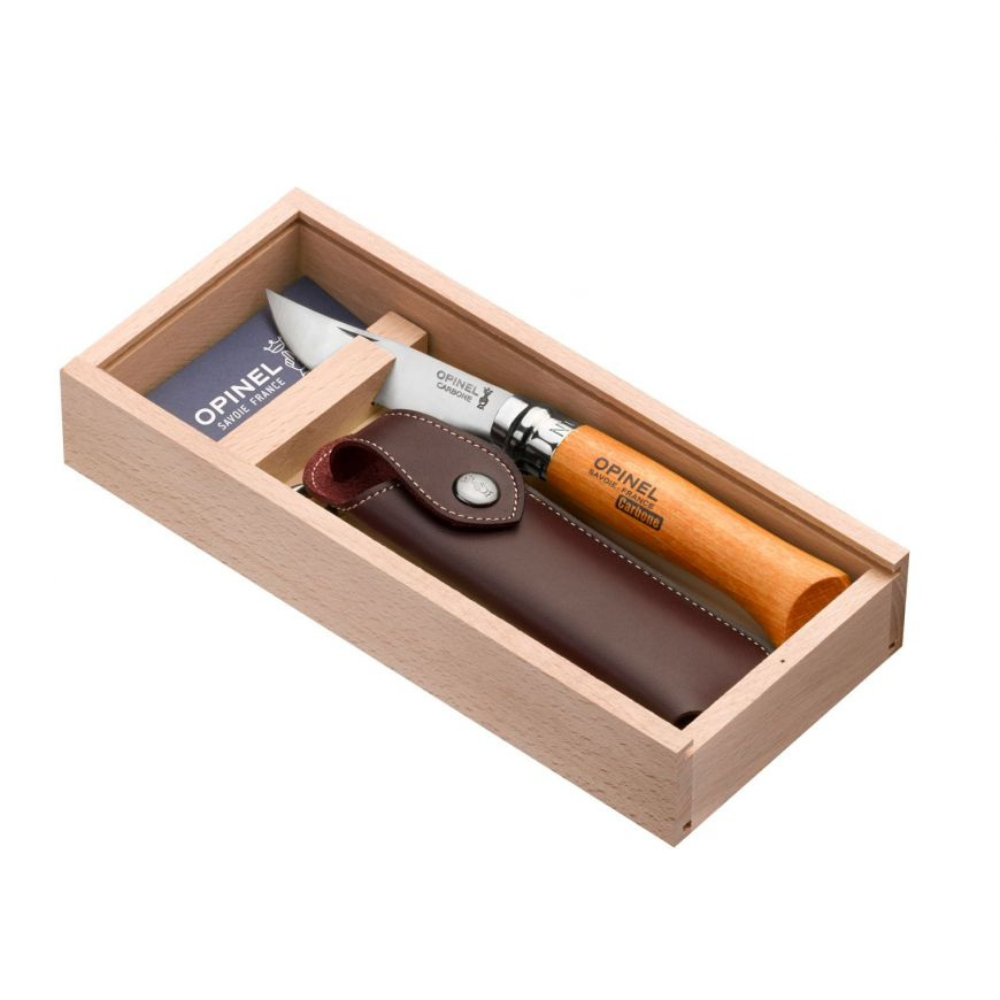 Opinel | Traditional No.08 Carbon Steel Folding Knife + Sheath in Wooden Gift Box