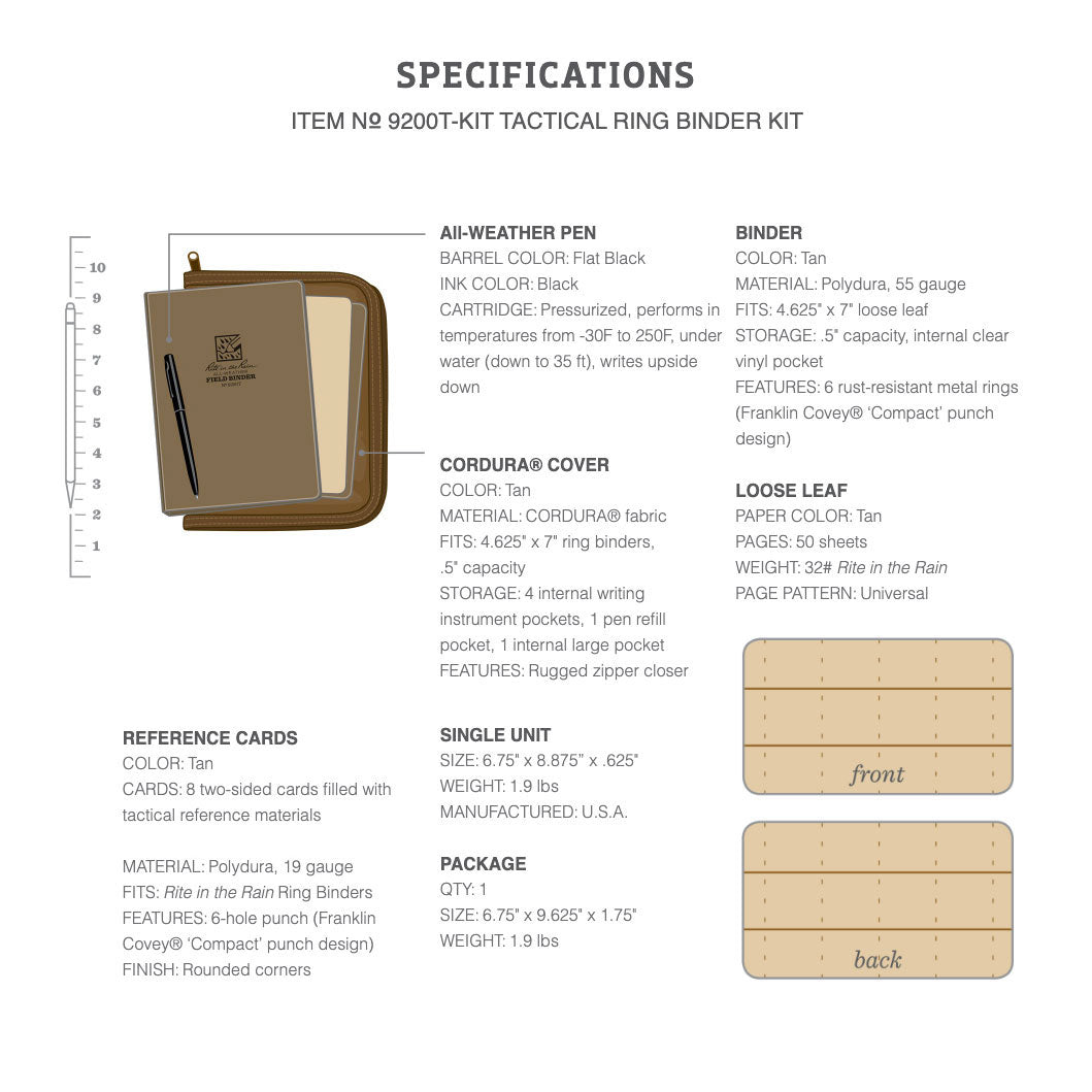 Rite in the Rain | Tactical Ring Binder Kit 8.87 x 6.75