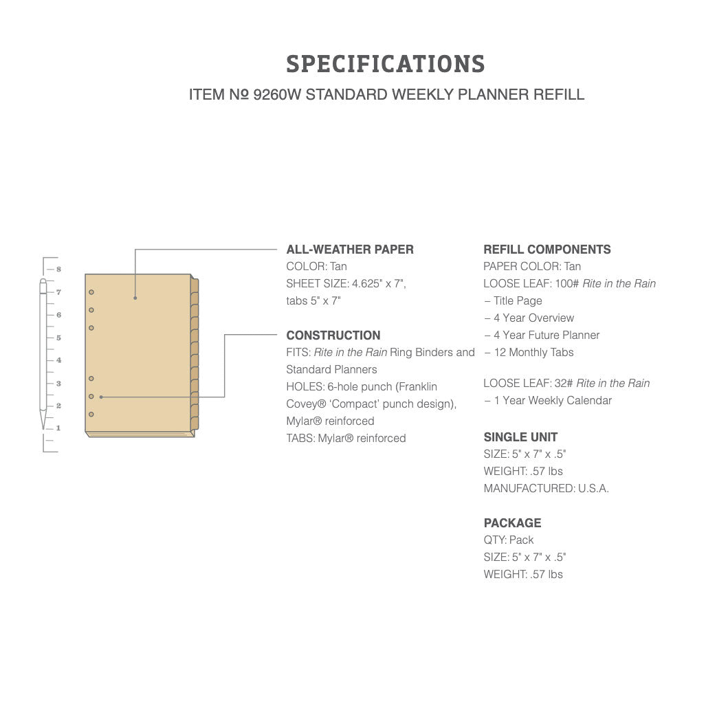 Rite in the Rain | Standard Planner Refill