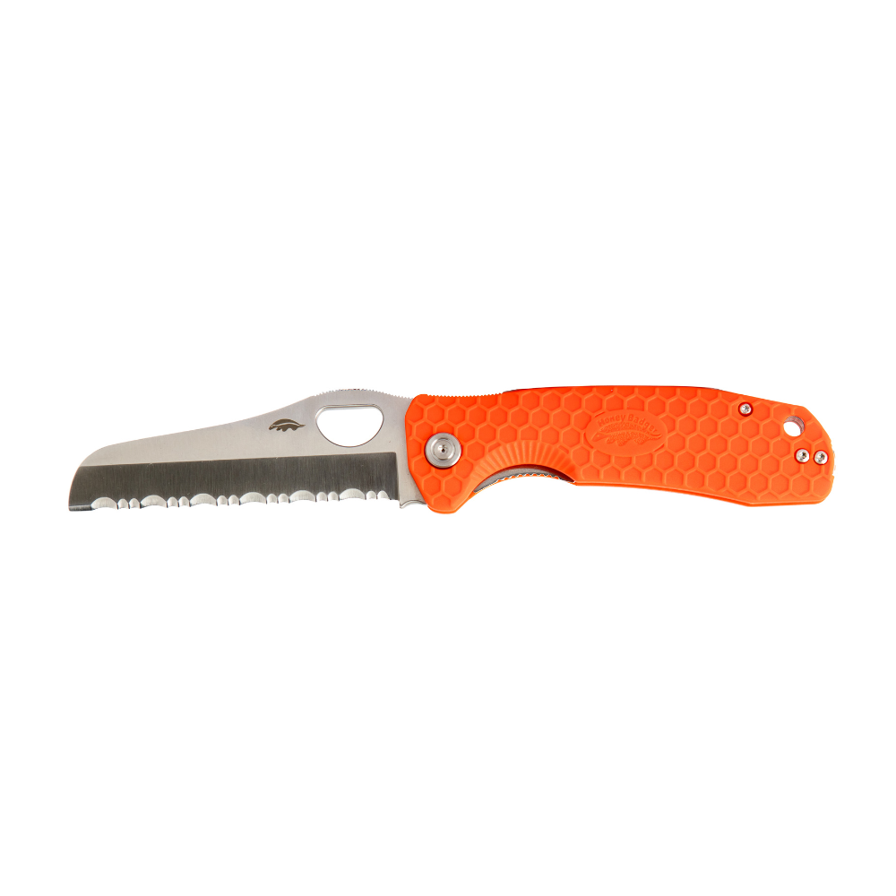 Honey Badger Rescue Knife - Serrated, Orange