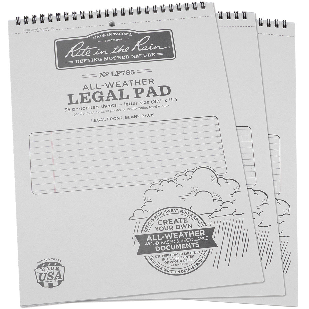 Rite in the Rain | Top Spiral Legal Pad 8.5" x 11" (3 pack)