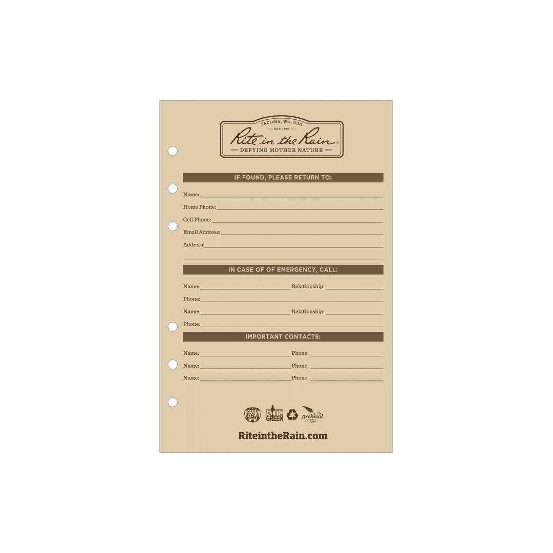 Rite in the Rain | Standard Planner Refill