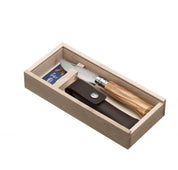 Opinel | Traditional Knife #08 S/S 8.5cm Olive Wood Handle + Sheath in Wooden Gift Box