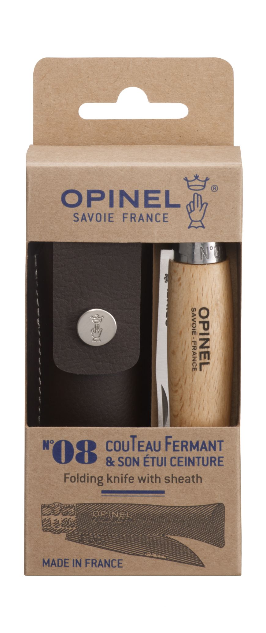 Opinel | Traditional Knife #08 S/S Beechwood Handle + Sheath Set 8.5cm