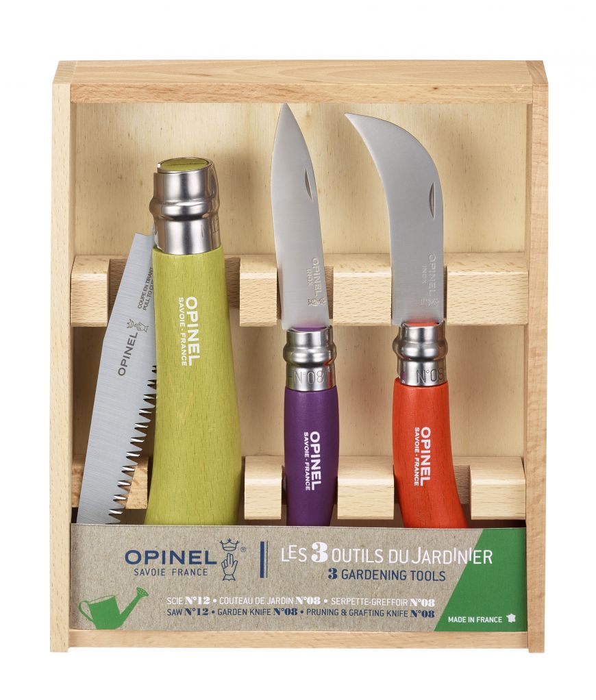 Opinel | Gardener's Tool 3pc Set in Wooden Box (saw #12, garden knife #08, pruning #08)