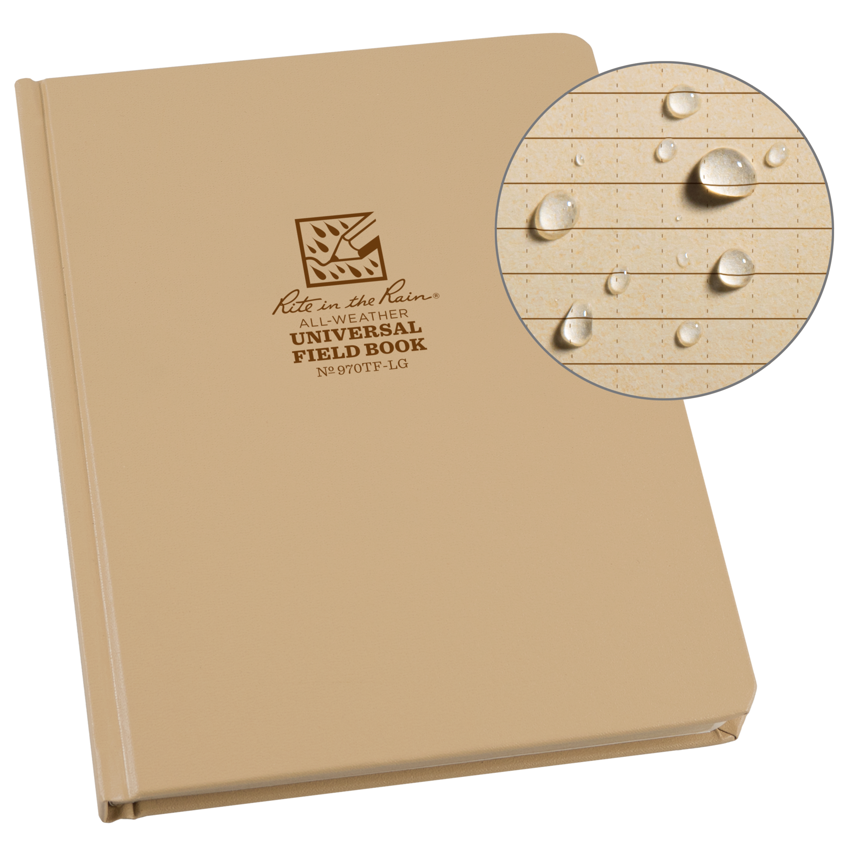Rite in the Rain | Large Bound Hard Cover 6.375 x 8.5 Fabrikoid Book - Universal - Tan