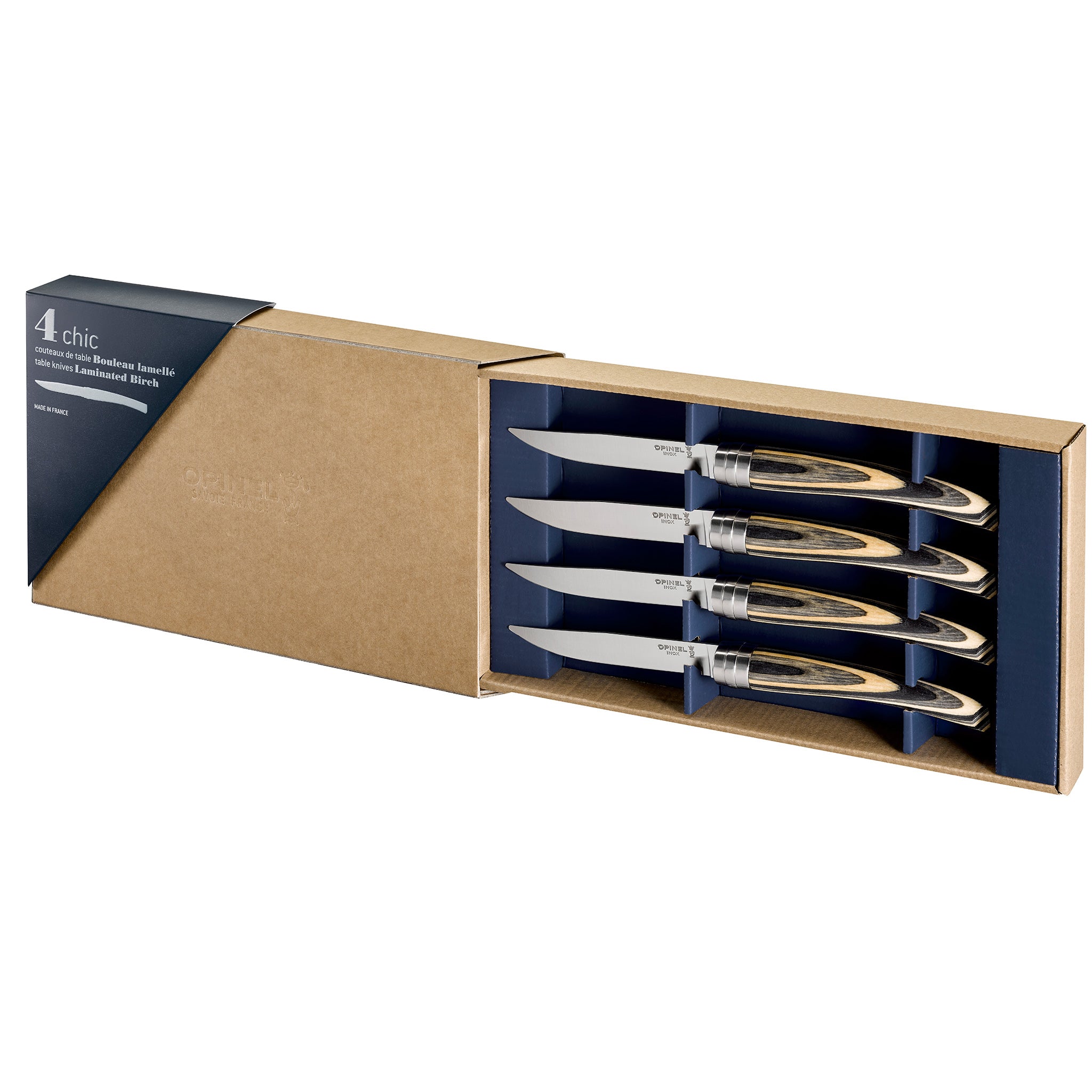 Opinel | Table Chic Box Set of 4 Steak Knives (Polished Blade) 10cm - Birchwood
