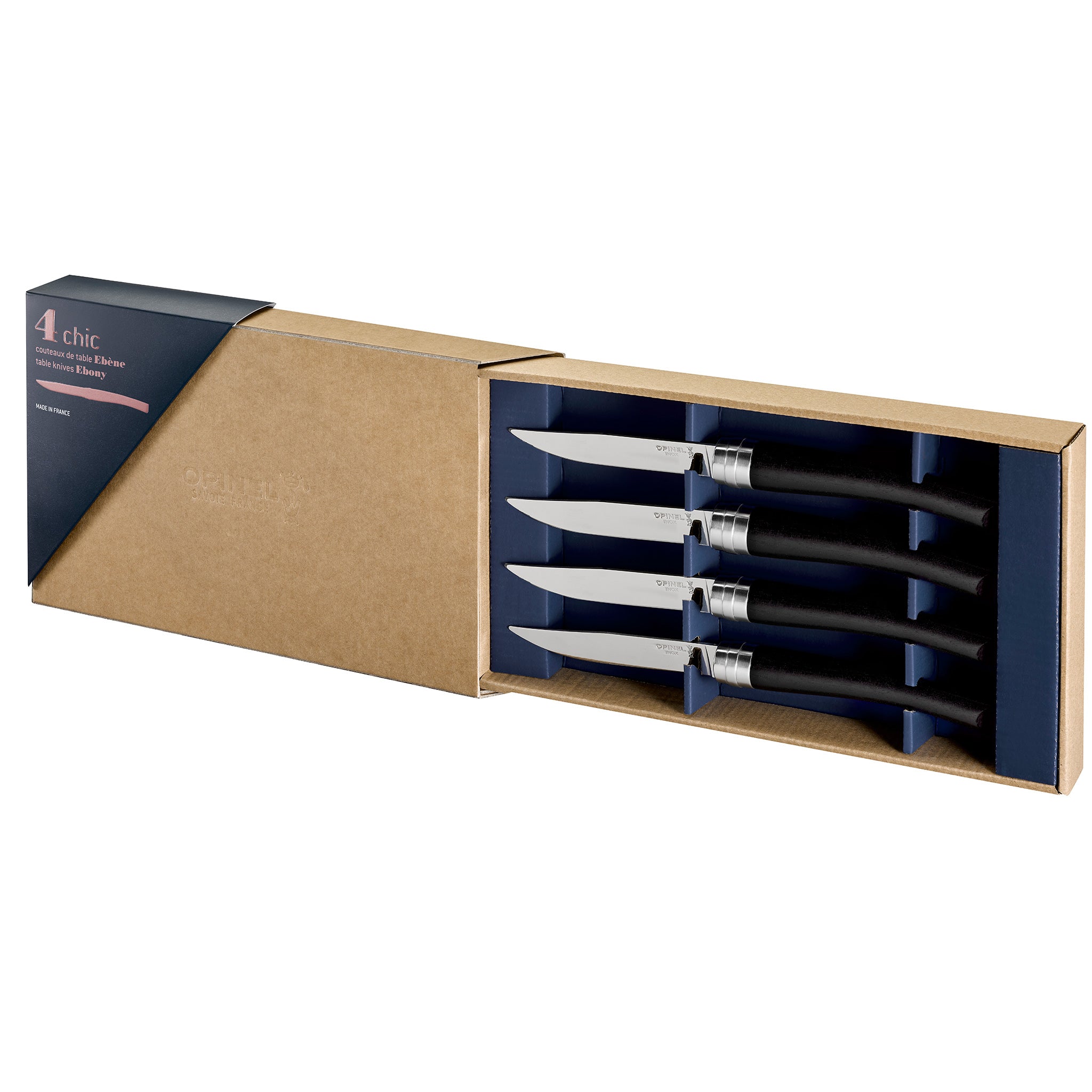 Opinel | Table Chic Box Set of 4 Steak Knives (Mirror Finish Blade) 10cm - Ebony
