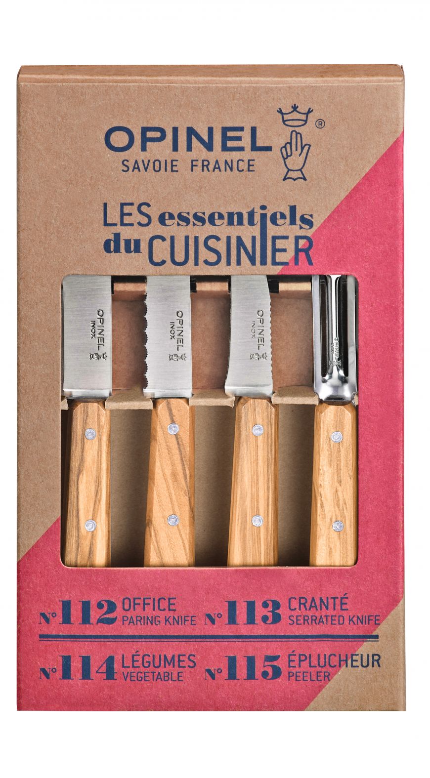 Opinel | Les Essentiels Olivewood S/S Kitchen Knife Set (#112, #113, #114, #115)